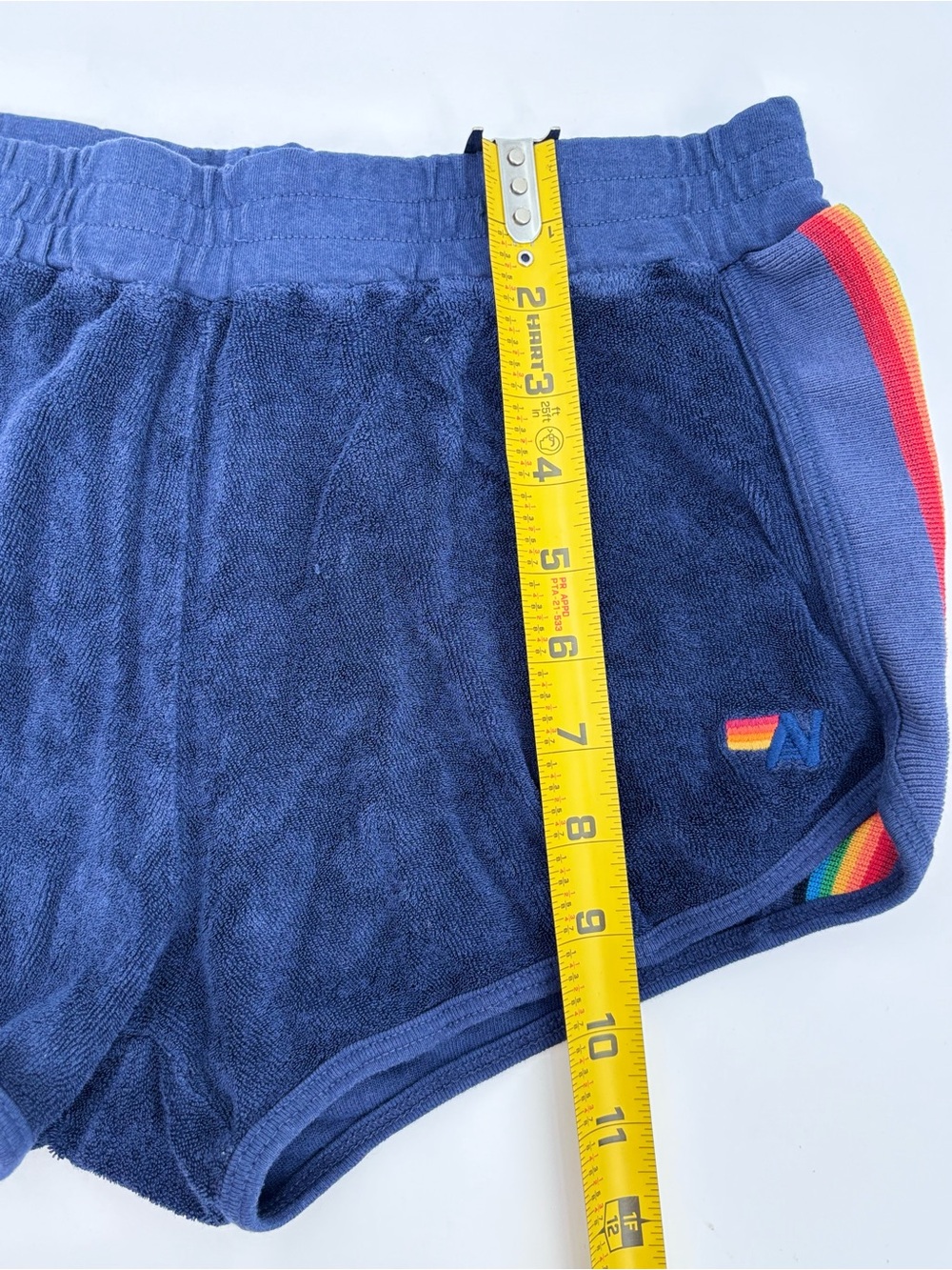 Aviator Nation Navy Terry Shorts with Rainbow Side Stripes - Picture 6 of 9